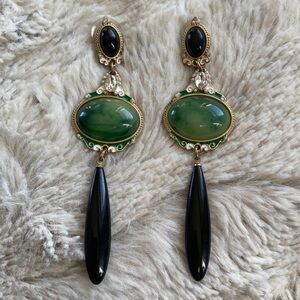 Green, Black and Gold Dangle Earrings